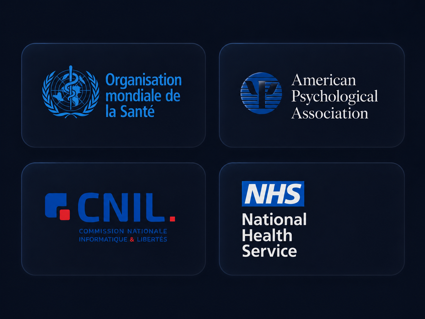 Organisations de référence : OMS, American Psychological Association, CNIL et National Health Service